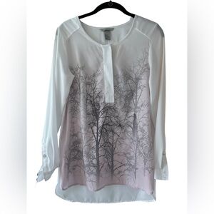 H&M-Women’s Ombre pink and grey tree branch long sleeves blouse. Semi-sheer SZ-4